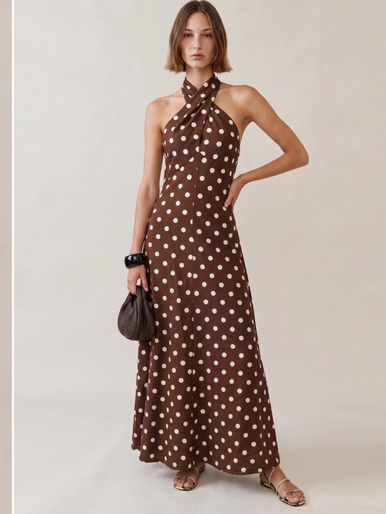 o.p.t Dresses & Skirts - Few Moda Noelle Dress. Polka Dot Halter Maxi Dress in Brown and White. Sz XS